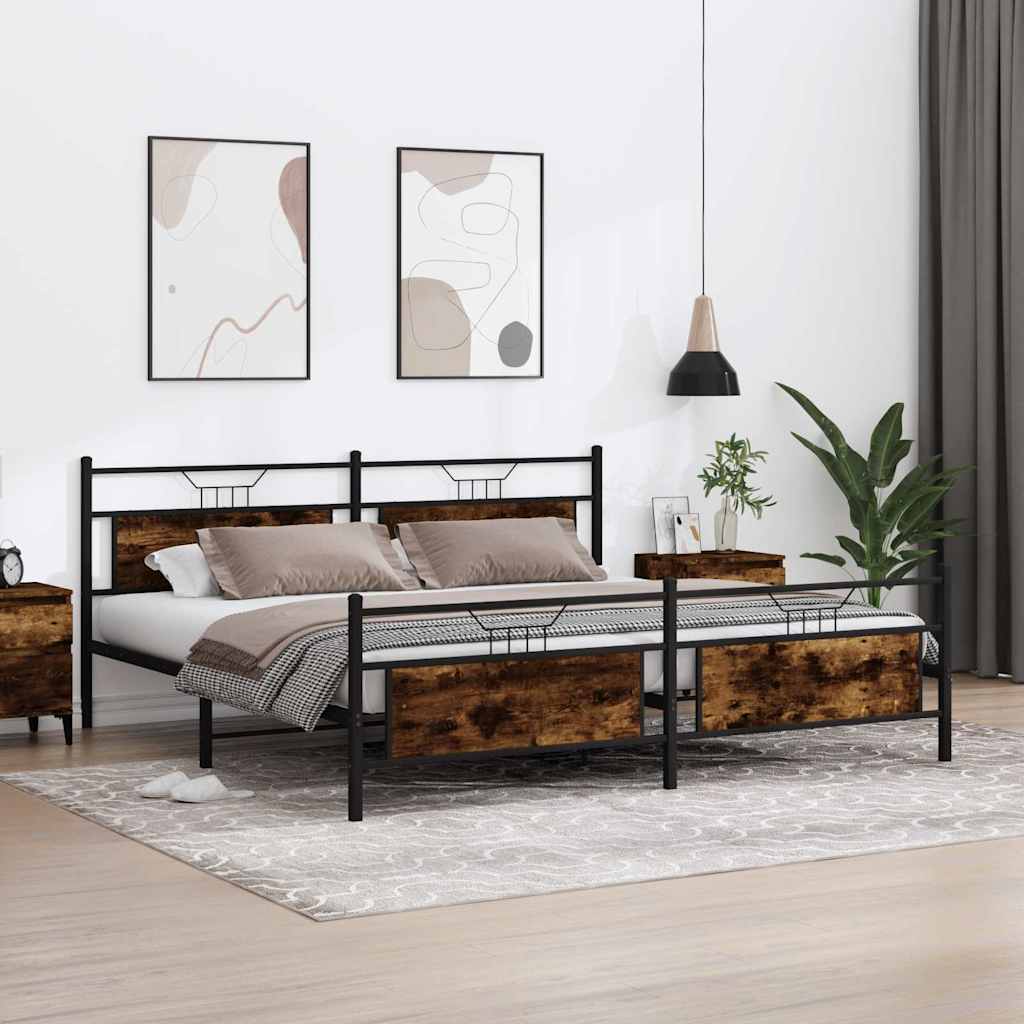 sengeramme uden madras 200x200 cm metal røget egetræsfarve
