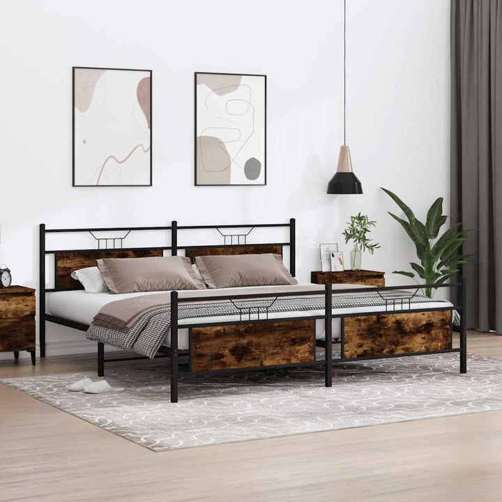 sengeramme uden madras 200x200 cm metal røget egetræsfarve