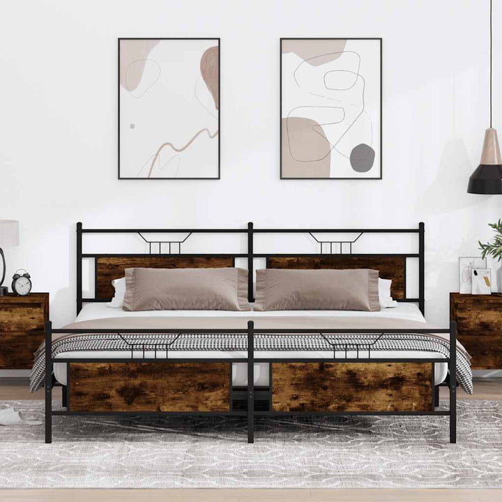 sengeramme uden madras 200x200 cm metal røget egetræsfarve