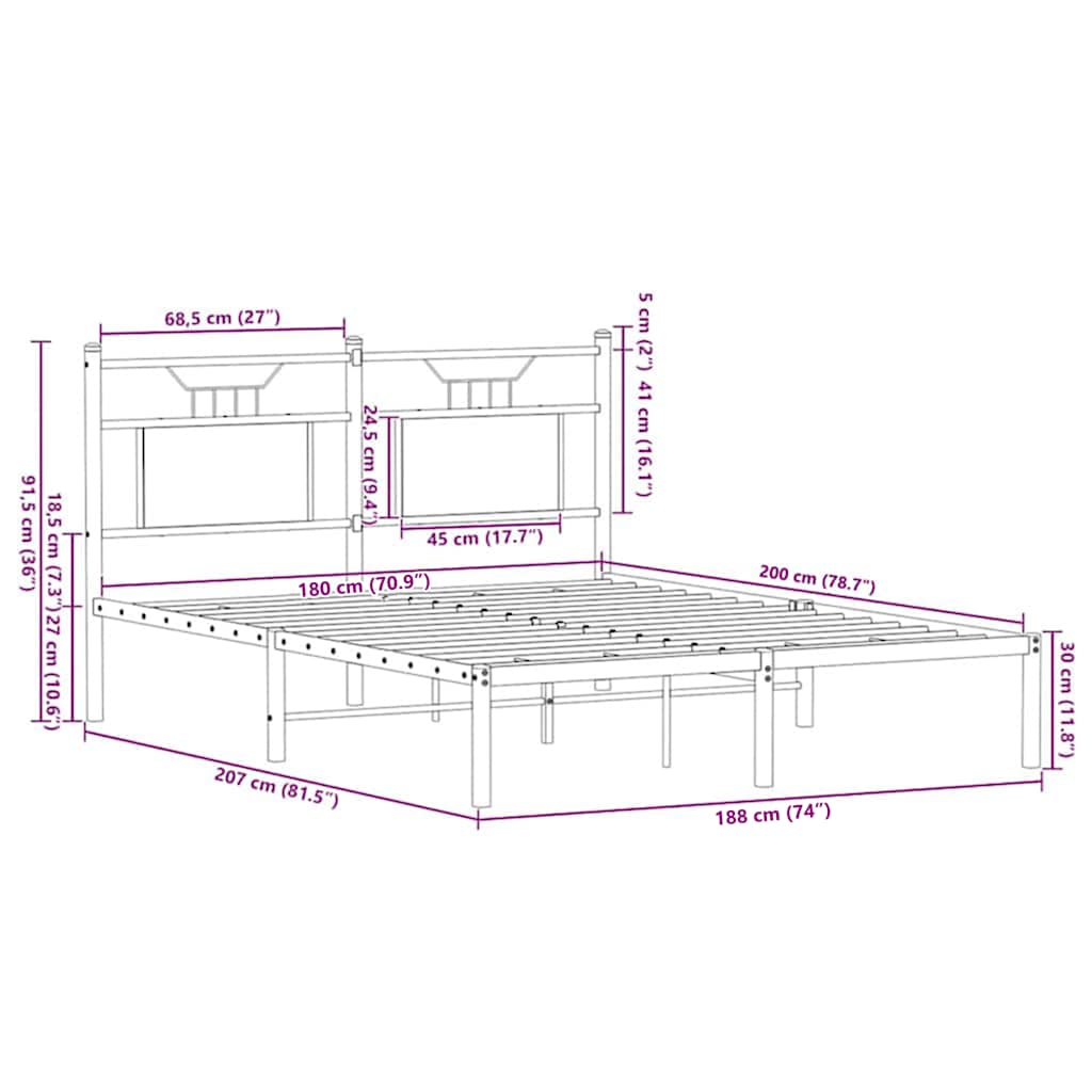 sengeramme uden madras 180x200 cm metal sonoma-eg