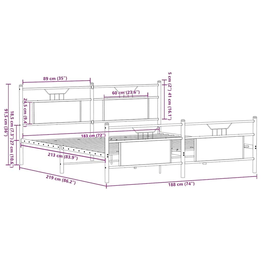 sengeramme uden madras 183x213 cm metal sonoma-eg