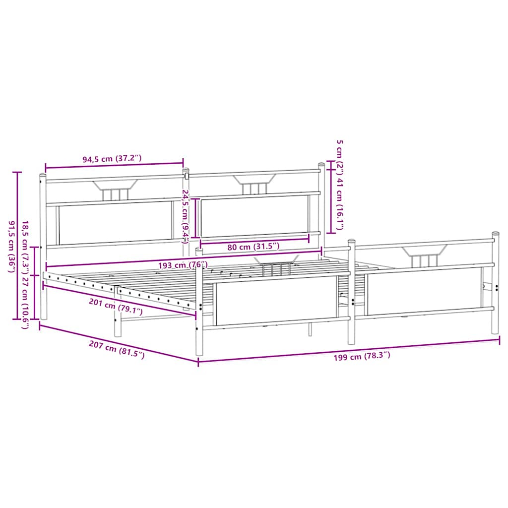 sengeramme uden madras 193x203 cm metal sonoma-eg