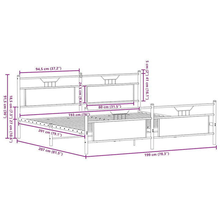 sengeramme uden madras 193x203 cm metal sonoma-eg