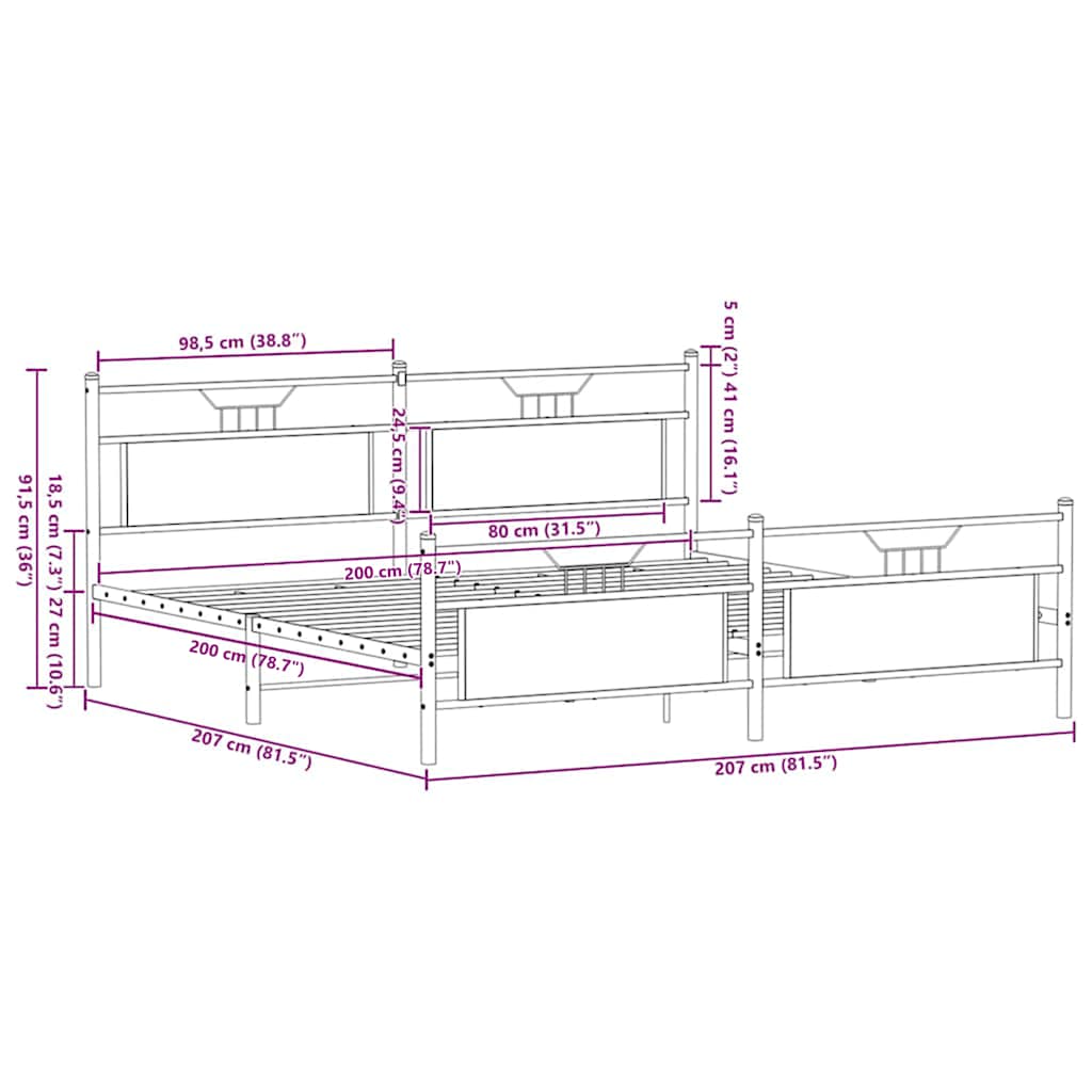 sengeramme uden madras 200x200 cm metal sonoma-eg