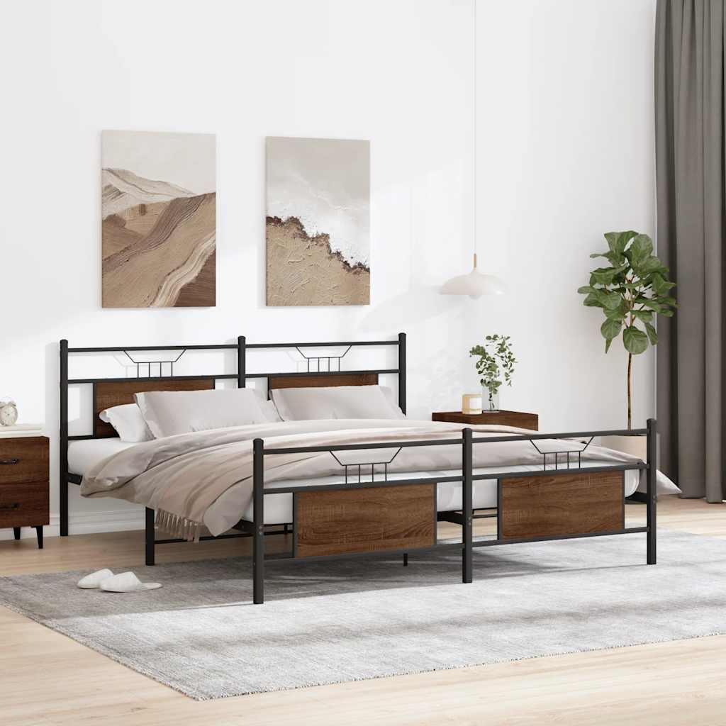 sengeramme uden madras 180x200 cm metal brun egetræsfarve
