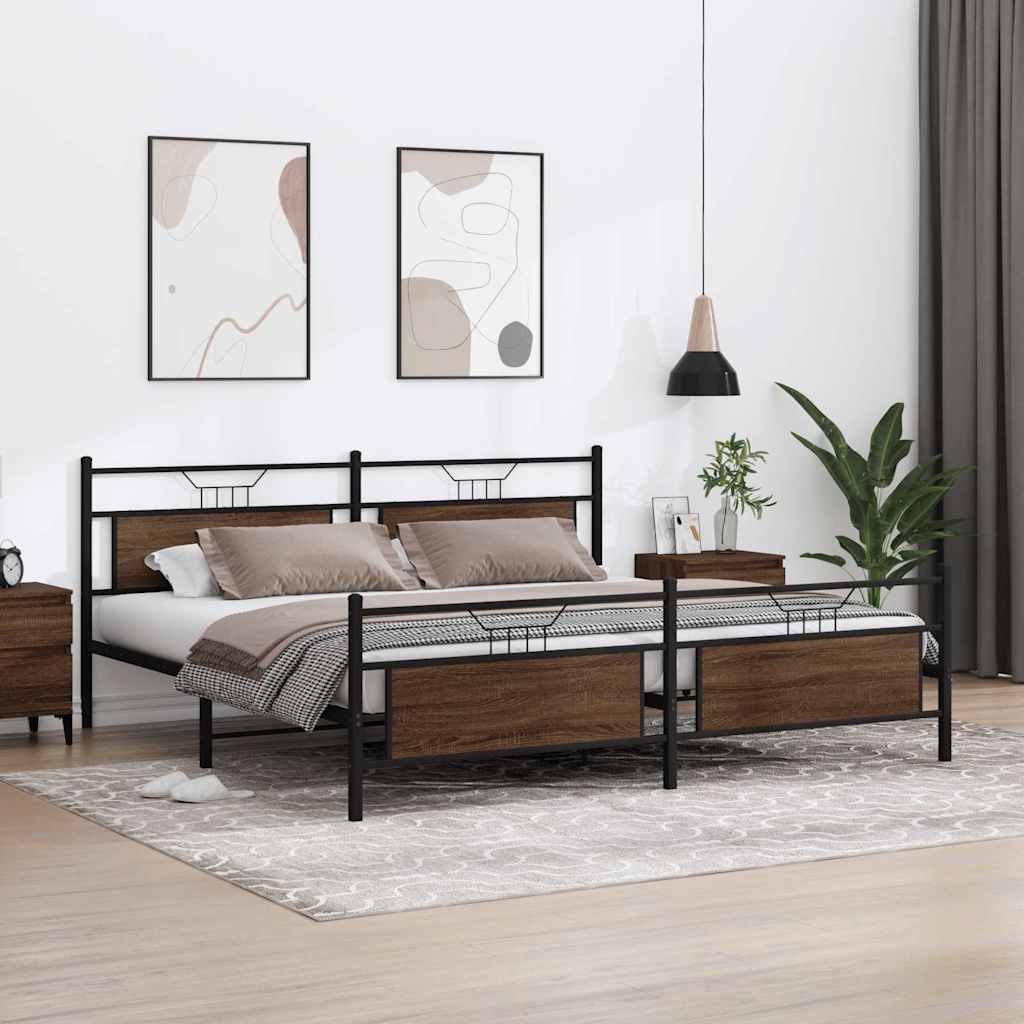 sengeramme uden madras 193x203 cm metal brun egetræsfarve