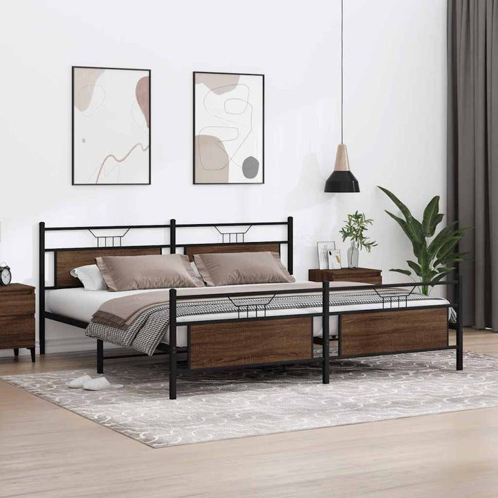 sengeramme uden madras 193x203 cm metal brun egetræsfarve