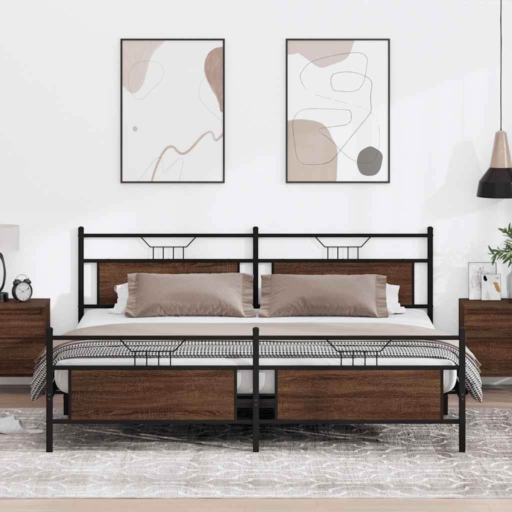 sengeramme uden madras 193x203 cm metal brun egetræsfarve