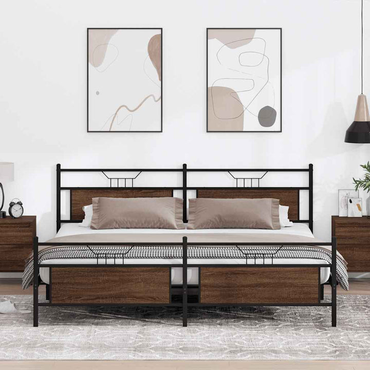 sengeramme uden madras 193x203 cm metal brun egetræsfarve