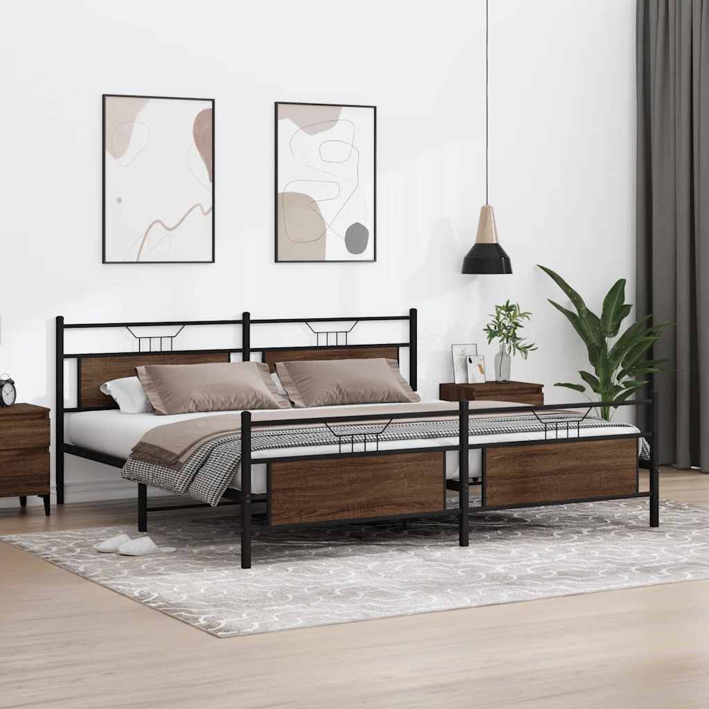 sengeramme uden madras 200x200 cm metal brun egetræsfarve