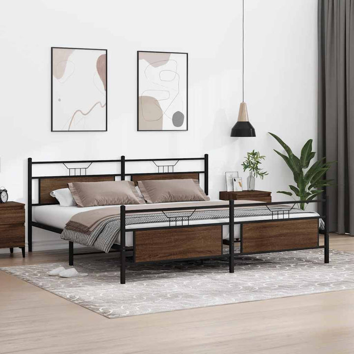 sengeramme uden madras 200x200 cm metal brun egetræsfarve