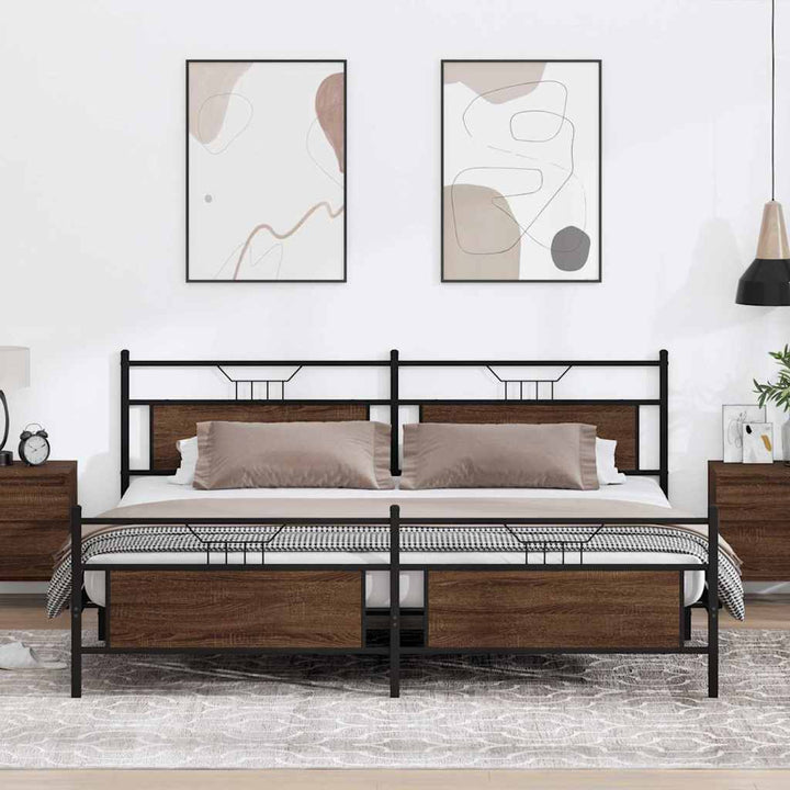 sengeramme uden madras 200x200 cm metal brun egetræsfarve