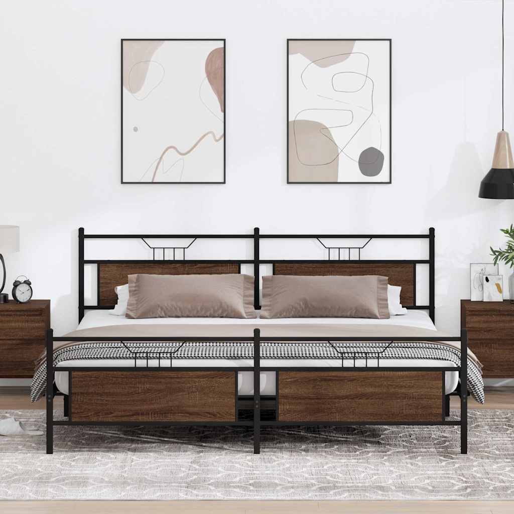 sengeramme uden madras 200x200 cm metal brun egetræsfarve