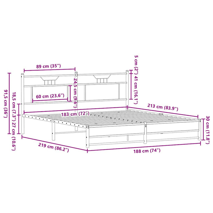 sengeramme uden madras 183x213 cm metal røget egetræsfarve