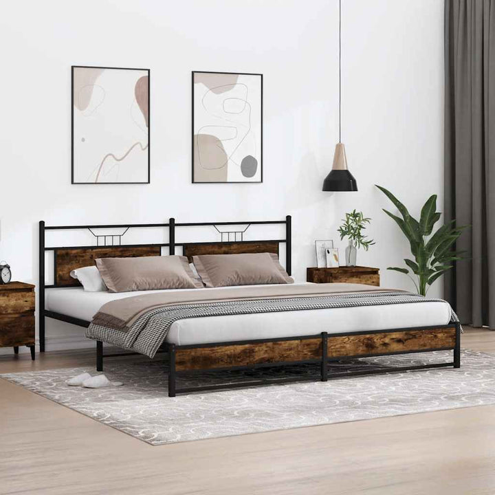 sengeramme uden madras 200x200 cm metal røget egetræsfarve