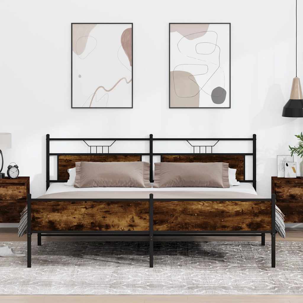 sengeramme uden madras 193x203 cm metal røget egetræsfarve