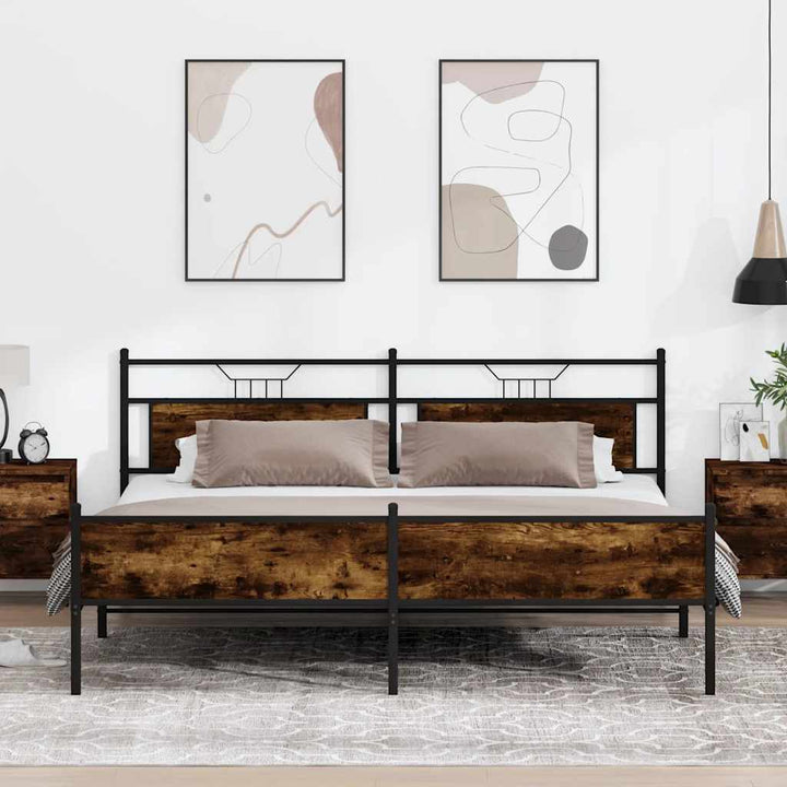 sengeramme uden madras 193x203 cm metal røget egetræsfarve
