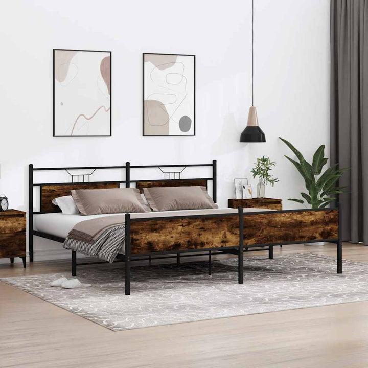sengeramme uden madras 193x203 cm metal røget egetræsfarve