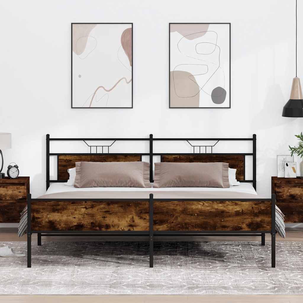 sengeramme uden madras 200x200 cm metal røget egetræsfarve