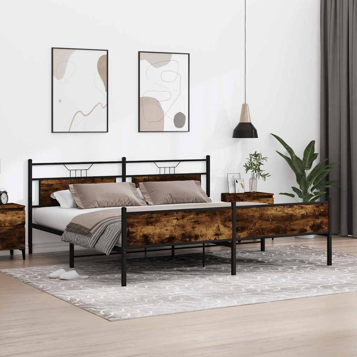sengeramme uden madras 200x200 cm metal røget egetræsfarve