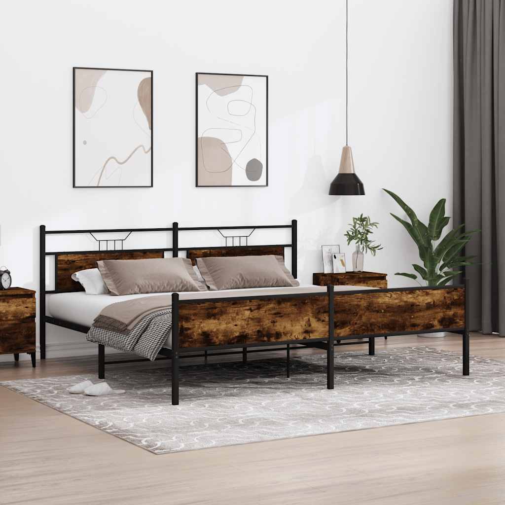 sengeramme uden madras 200x200 cm metal røget egetræsfarve