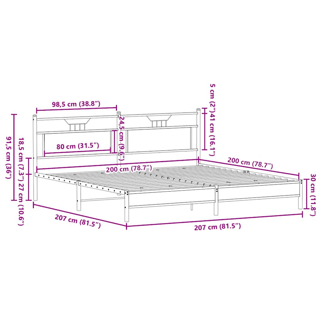 sengeramme uden madras 200x200 cm metal sonoma-eg
