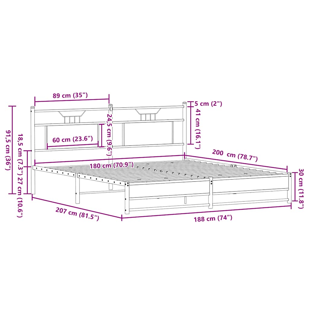 sengeramme uden madras 180x200 cm metal sonoma-eg