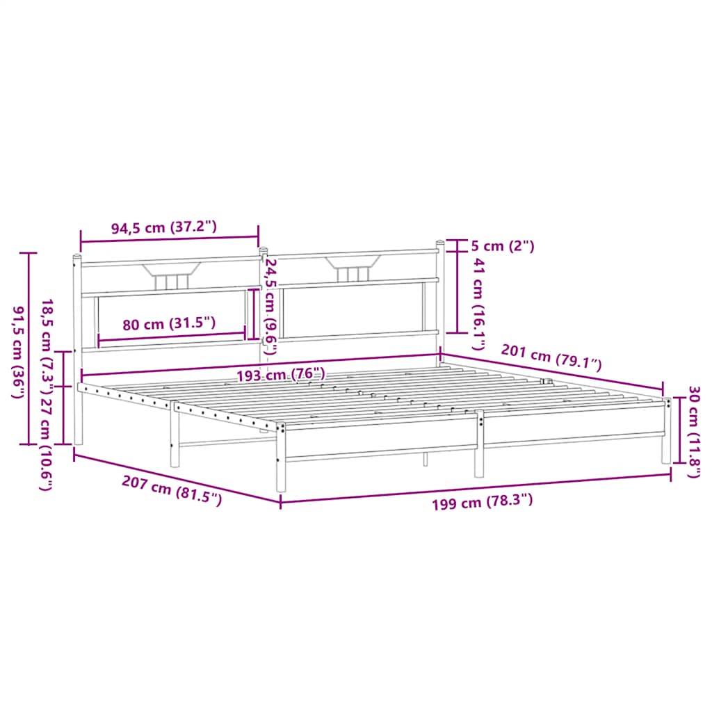 sengeramme uden madras 193x203 cm metal sonoma-eg