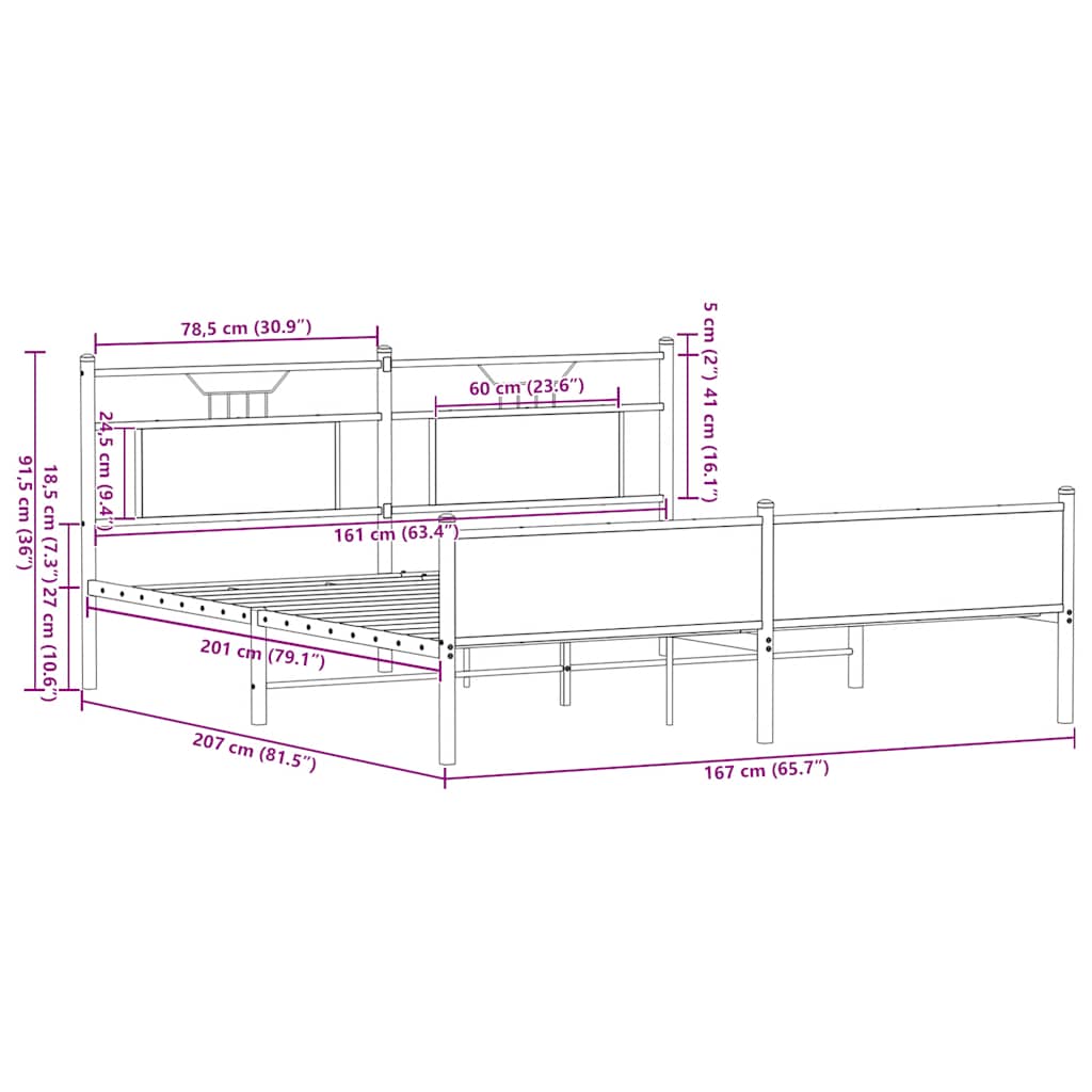 sengeramme uden madras 160x200 cm metal sonoma-eg