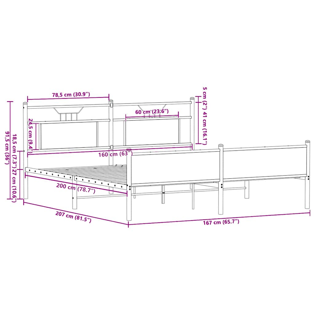 sengeramme uden madras 160x200 cm metal sonoma-eg