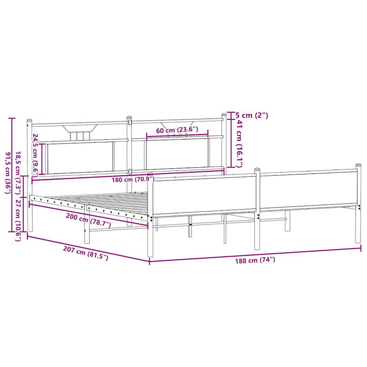 sengeramme uden madras 180x200 cm metal sonoma-eg