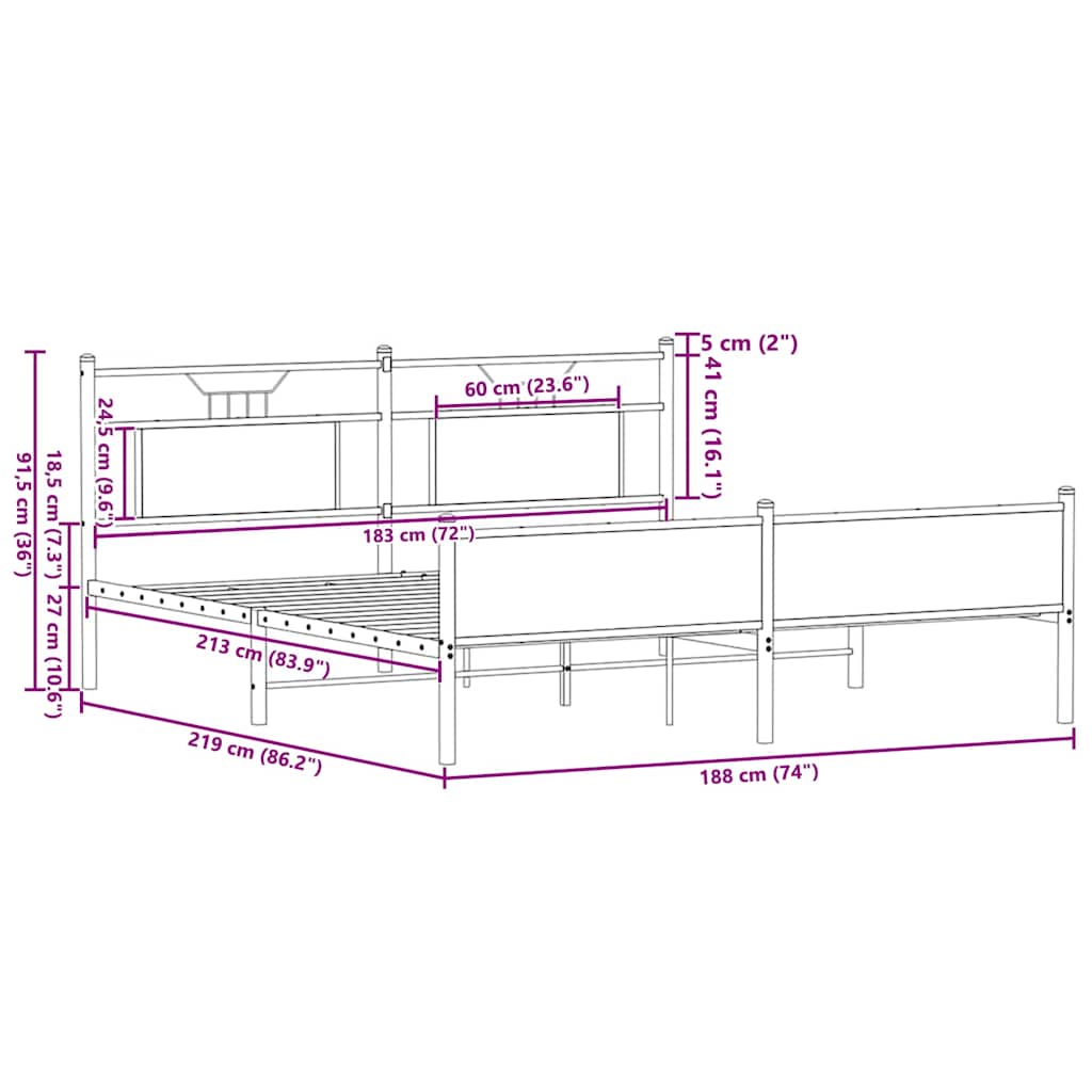sengeramme uden madras 183x213 cm metal sonoma-eg