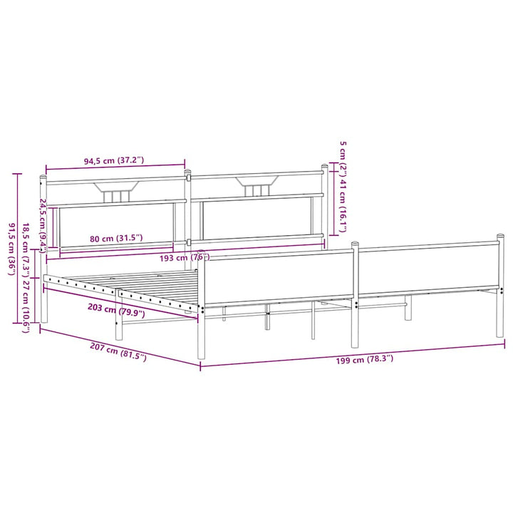 sengeramme uden madras 193x203 cm metal sonoma-eg