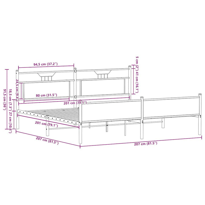 sengeramme uden madras 200x200 cm metal sonoma-eg