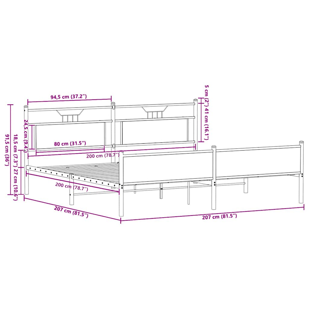 sengeramme uden madras 200x200 cm metal sonoma-eg