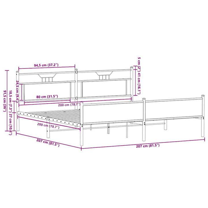 sengeramme uden madras 200x200 cm metal sonoma-eg