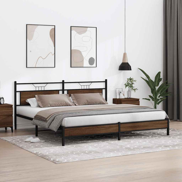 sengeramme uden madras 193x203 cm metal brun egetræsfarve