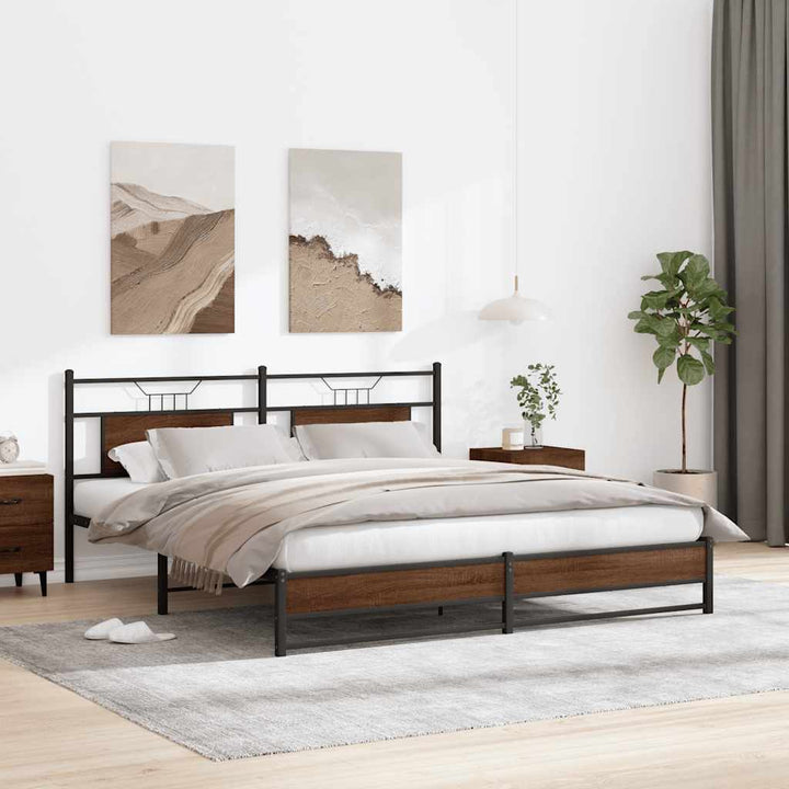sengeramme uden madras 183x213 cm metal brun egetræsfarve