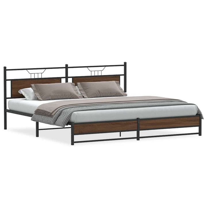 sengeramme uden madras 193x203 cm metal brun egetræsfarve