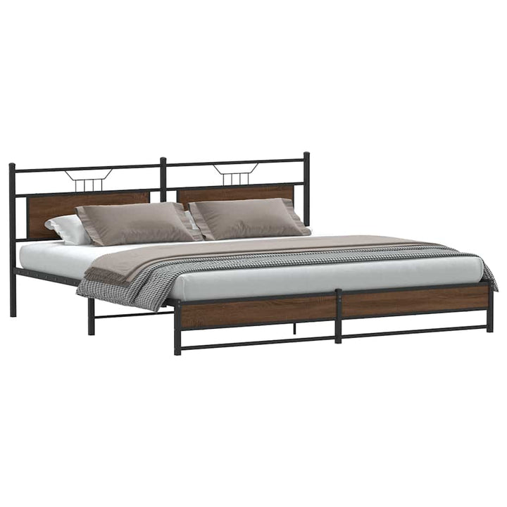 sengeramme uden madras 193x203 cm metal brun egetræsfarve