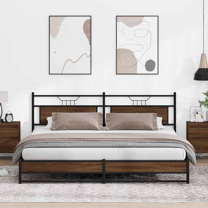 sengeramme uden madras 193x203 cm metal brun egetræsfarve