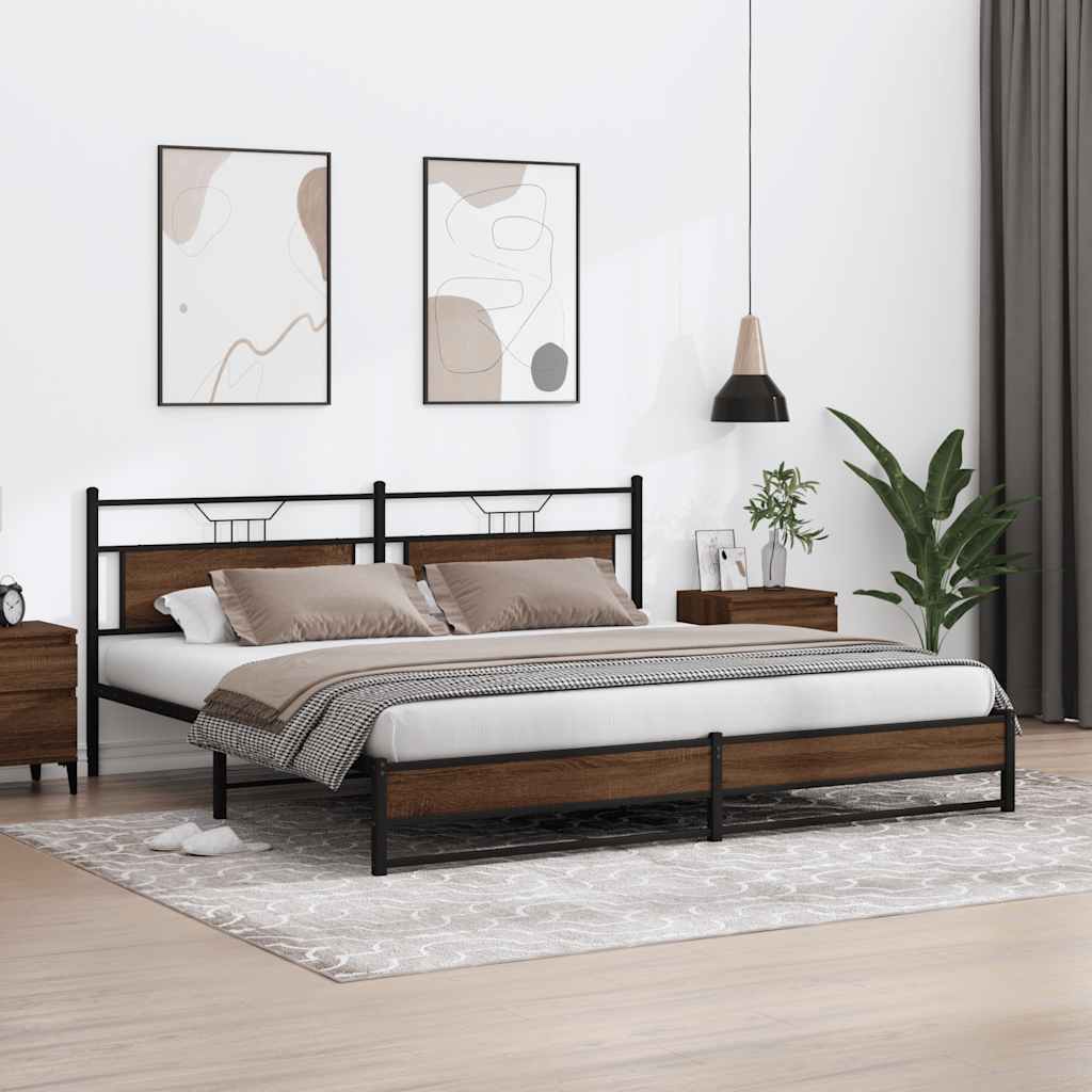 sengeramme uden madras 200x200 cm metal brun egetræsfarve