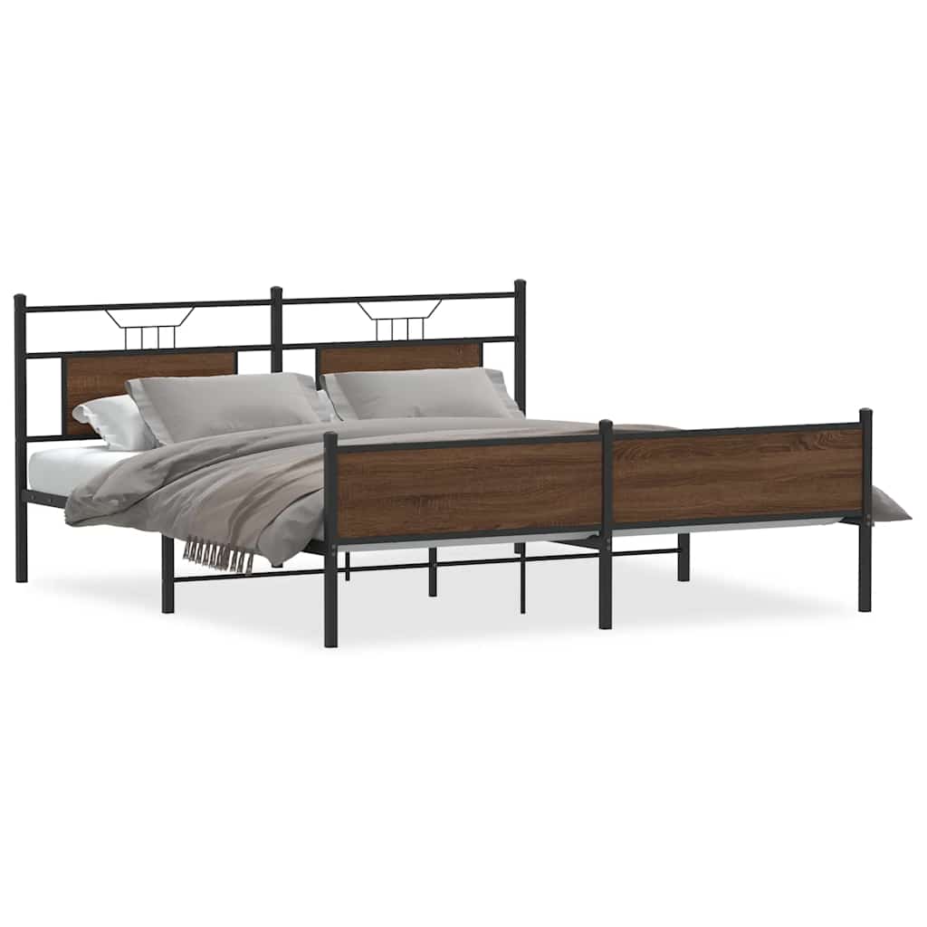 sengeramme uden madras 183x213 cm metal brun egetræsfarve