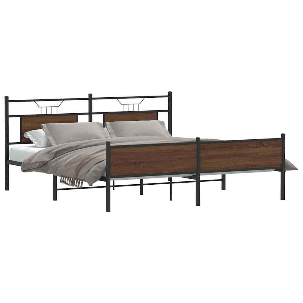 sengeramme uden madras 183x213 cm metal brun egetræsfarve