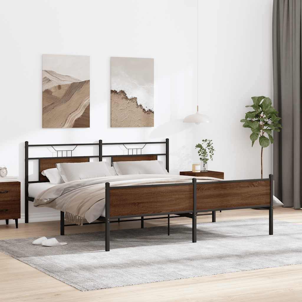 sengeramme uden madras 183x213 cm metal brun egetræsfarve