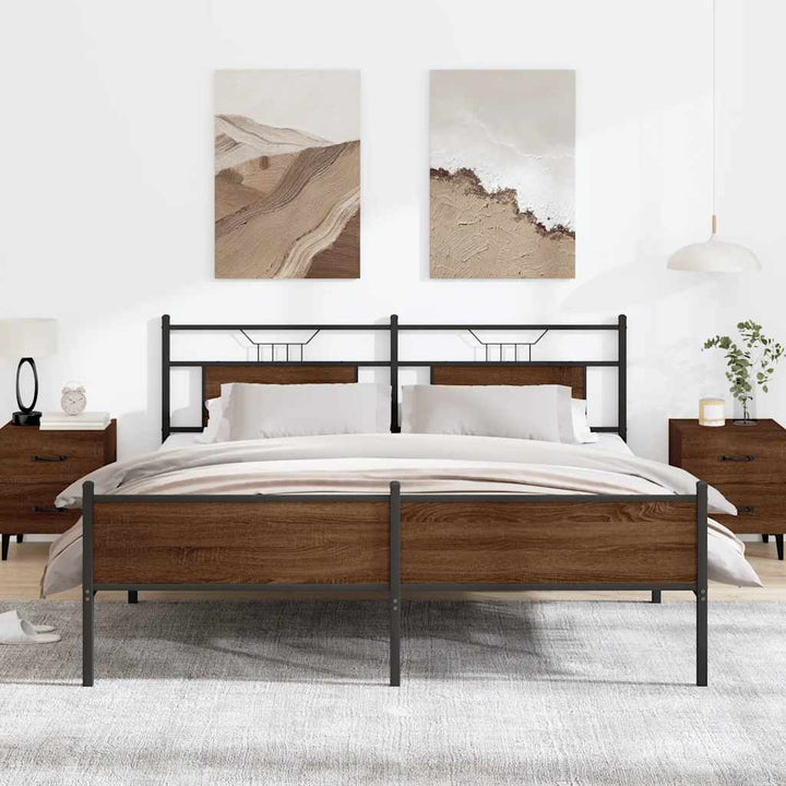 sengeramme uden madras 183x213 cm metal brun egetræsfarve