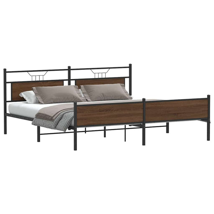 sengeramme uden madras 193x203 cm metal brun egetræsfarve