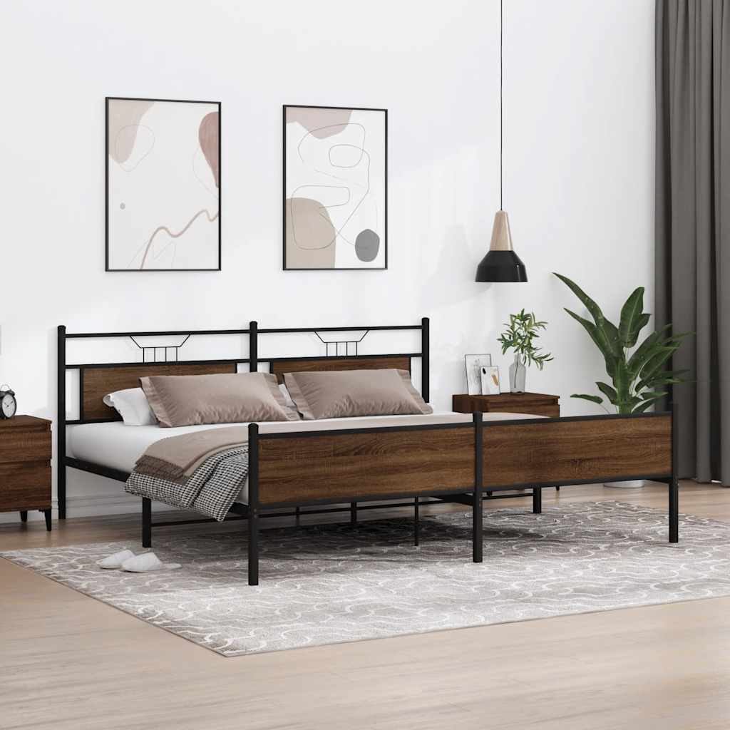 sengeramme uden madras 193x203 cm metal brun egetræsfarve