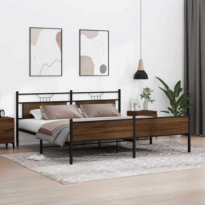 sengeramme uden madras 193x203 cm metal brun egetræsfarve