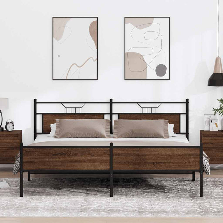 sengeramme uden madras 193x203 cm metal brun egetræsfarve